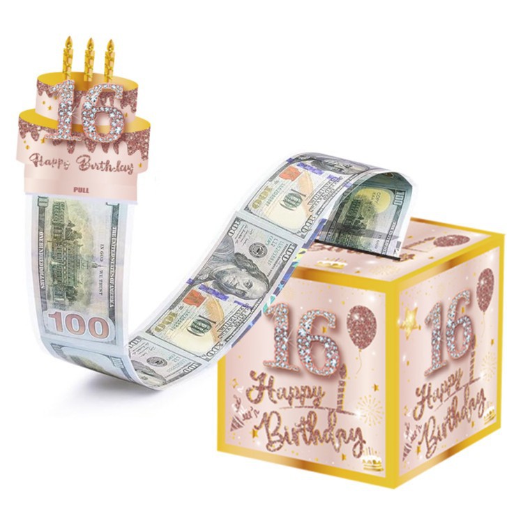 16岁数字生日现金抽钱盒 生日装饰拉取式藏钱礼盒 节日创意礼物