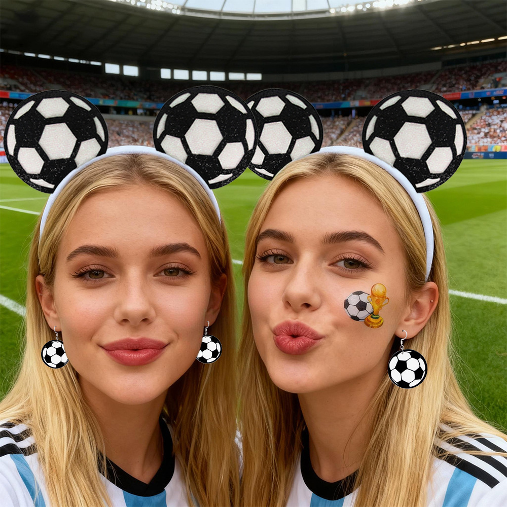 2026美加墨世界杯球迷用品发箍耳环纹身贴三件套足球加油助威道具