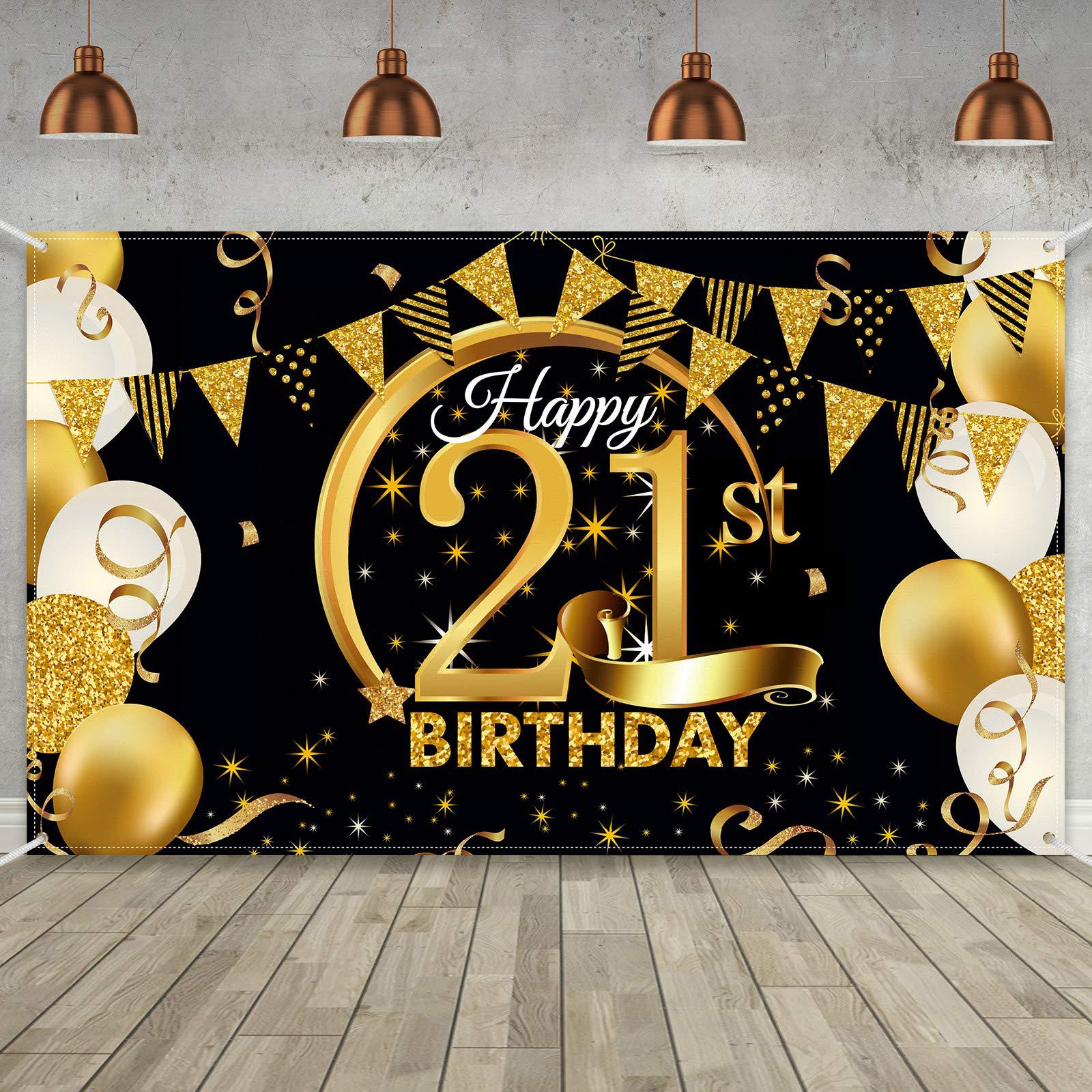 跨境新款生日背景布旗帜黑金色数字生日派对横幅户外挂旗装饰布
