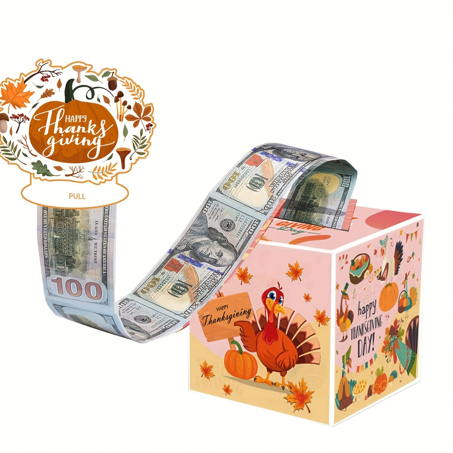 感恩节主题现金箱快乐生日贺卡和50个透明袋惊喜现金箱现金箱现金适合庆祝生日活动万圣节感恩节圣诞节