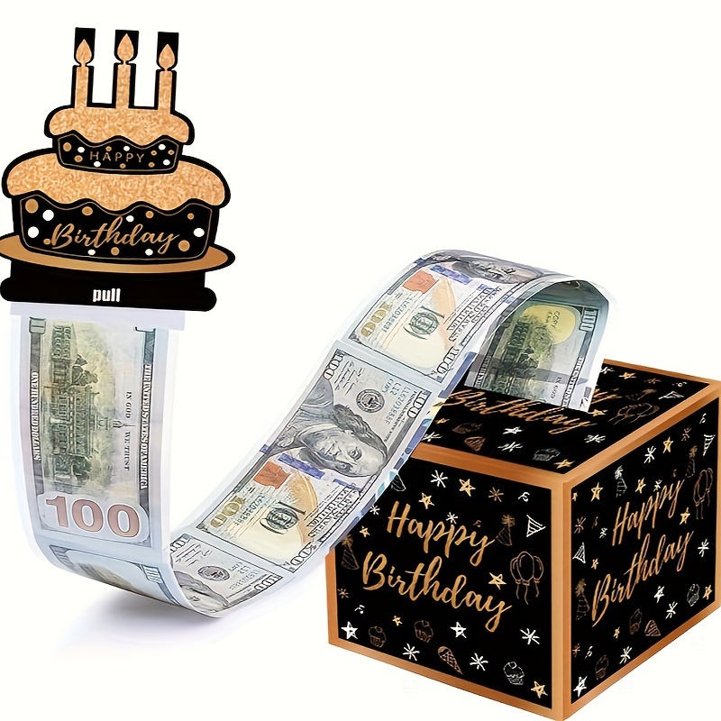 黑金蛋糕惊喜生日派对装饰抽钱纸盒 蝴蝶生日主题气氛布置道具纸质抽钱盒