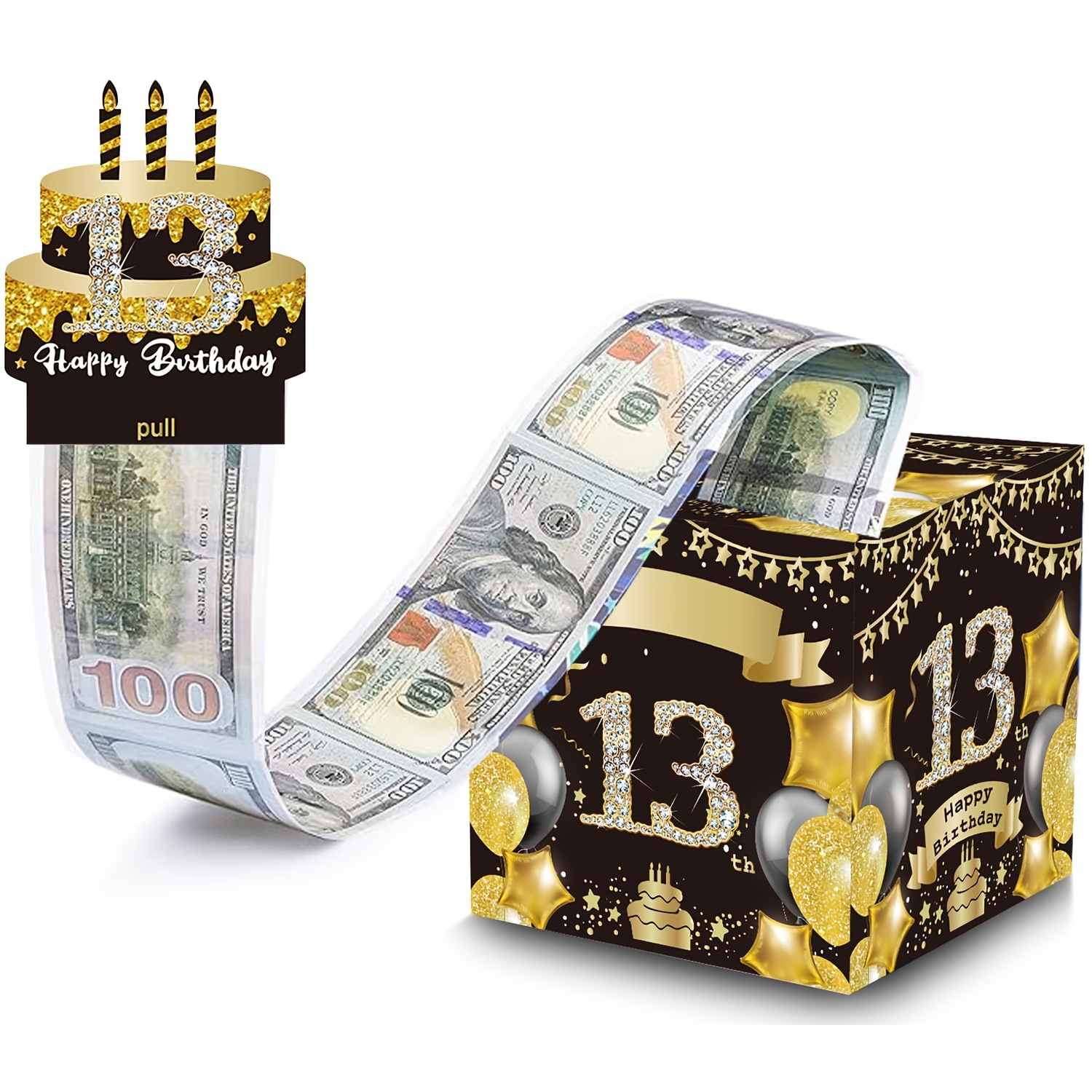 生日现金礼物，带抽拉卡片的惊喜抽钱礼盒，适用于男孩女孩
