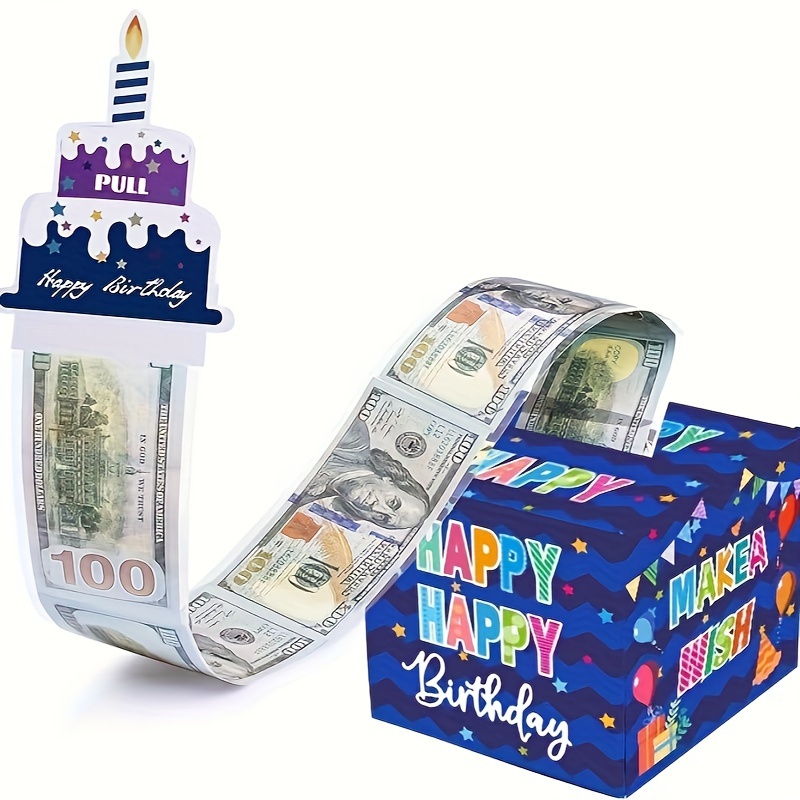 蓝色生日主题盒子抽钱盒子生日派对装饰抽钱纸盒创意惊喜现金盒子礼品盒道具