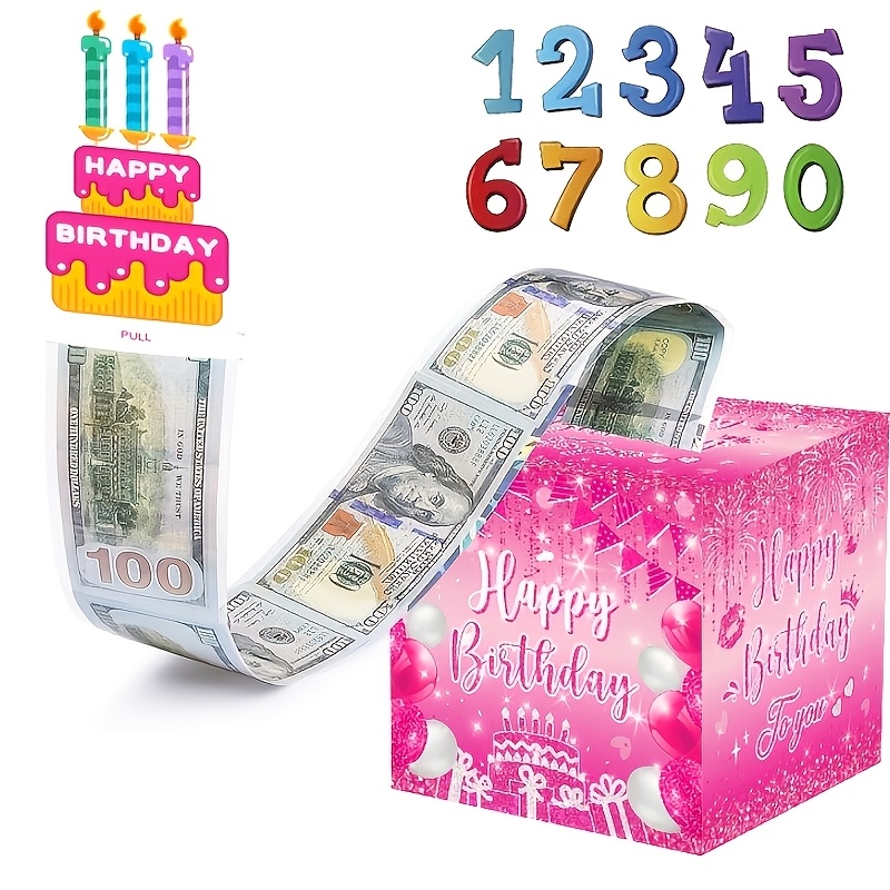 生日抽钱礼品盒，粉色惊喜现金礼盒（女孩款），内含 50 个透明袋的抽钱卷礼盒，一种有趣又温馨的生日现金送礼方式