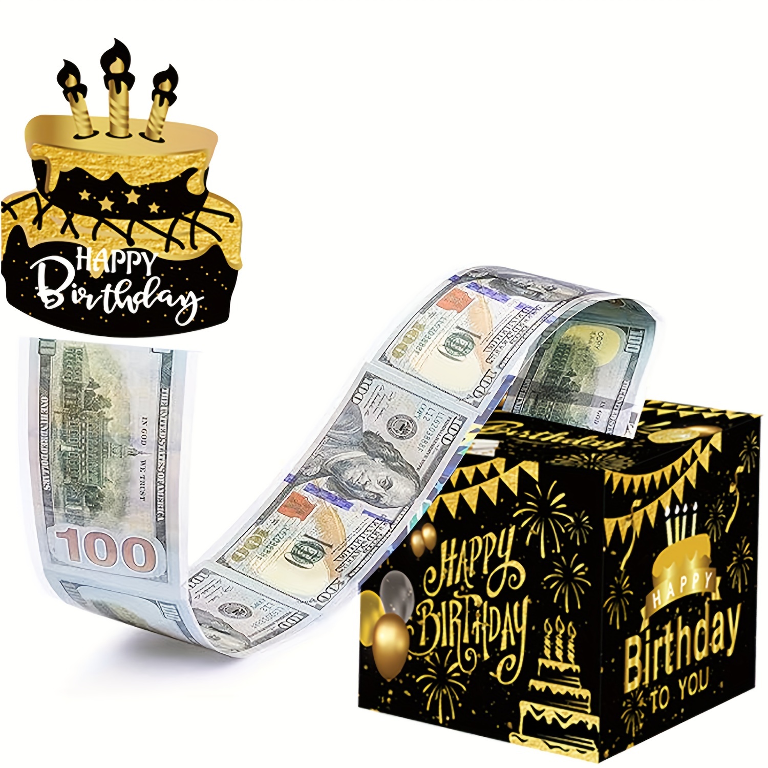 生日主题现金箱快乐生日贺卡和50个透明袋惊喜现金箱现金箱现金适合庆祝生日活动万圣节感恩节圣诞节