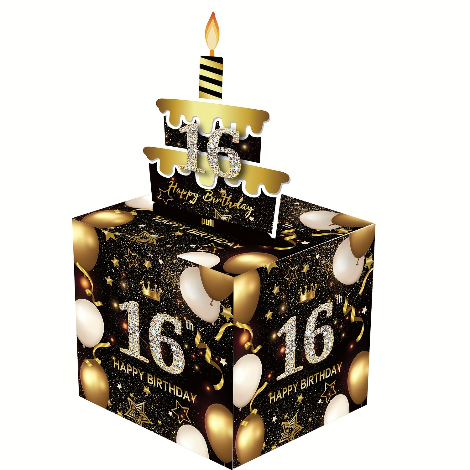 13岁16岁21岁生日快乐钱箱现金礼物拉，钱礼盒拉出蛋糕卡和透明袋，钱卷拉出惊喜礼盒的朋友和家人