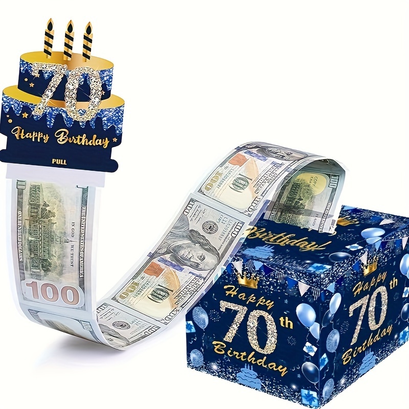 70岁生日主题现金箱快乐生日贺卡和50个透明袋惊喜现金箱现金箱现金适合庆祝生日活动万圣节感恩节圣诞节