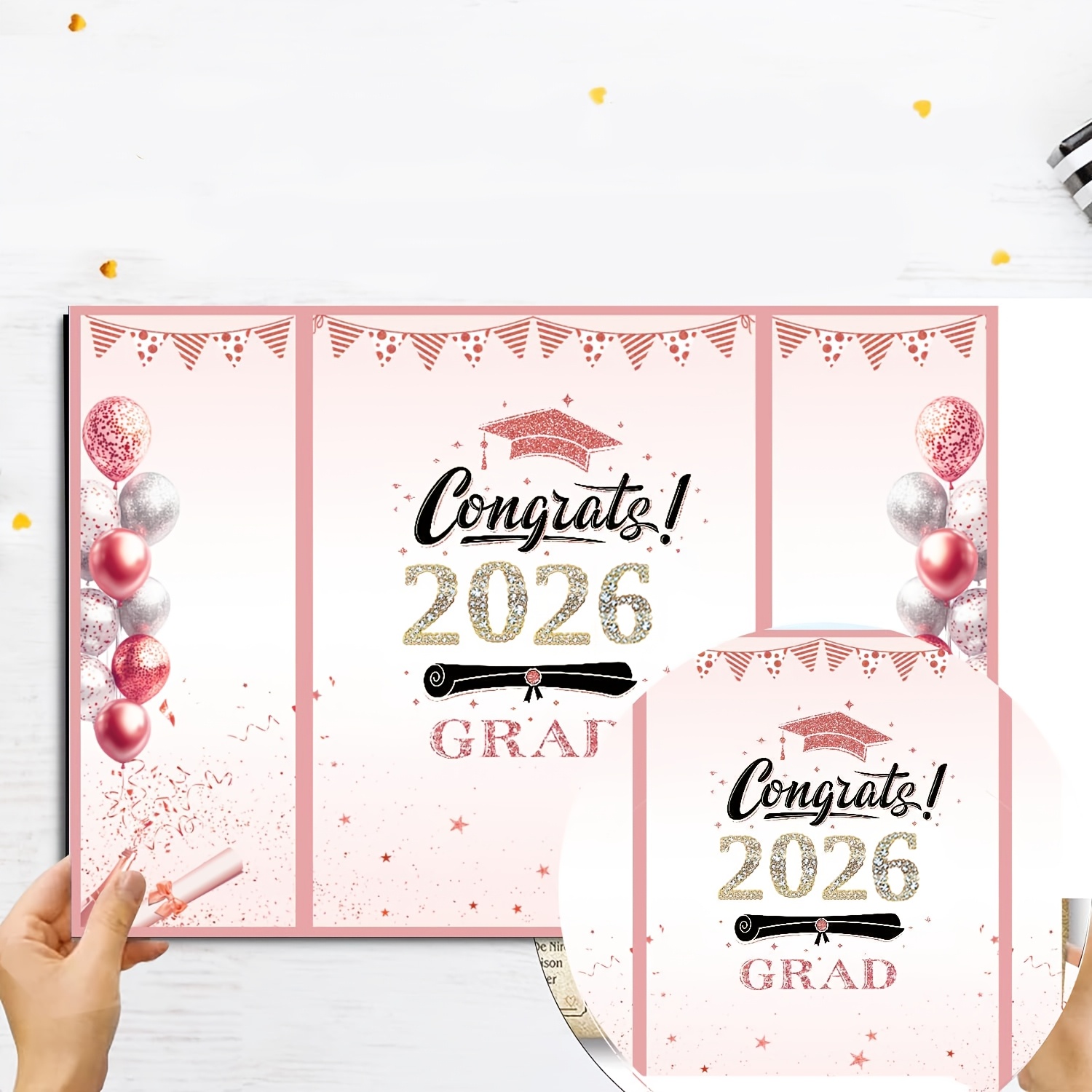 2026 毕业季 3D 立体贺卡 玫瑰金 Congrats Grad 祝贺毕业卡片 高中大学毕业礼物 送女生 / 女儿 / 闺蜜 带信封