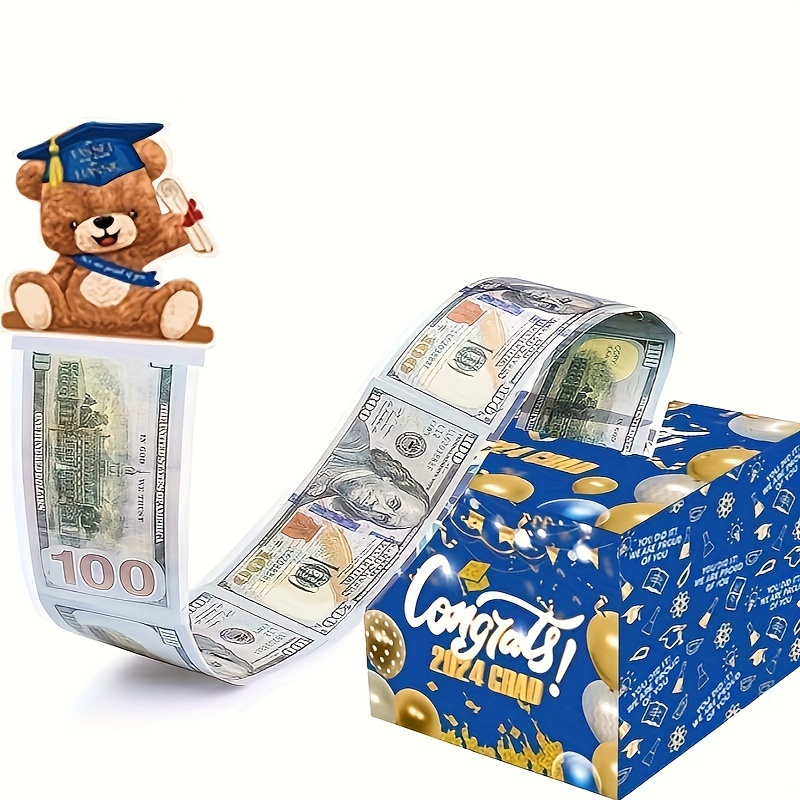 生日快乐钱箱现金礼物拉，钱礼盒拉出蛋糕卡和透明袋，钱卷拉出惊喜礼盒的朋友和家人以上翻