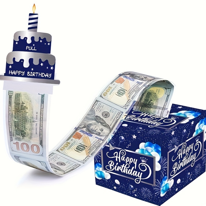 蓝色生日主题盒子抽钱盒子生日派对装饰抽钱纸盒创意惊喜现金盒子礼品盒道具