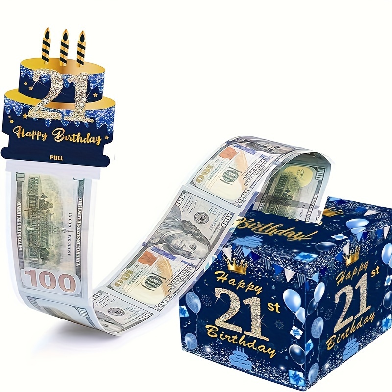 21岁生日主题现金箱快乐生日贺卡和50个透明袋惊喜现金箱现金箱现金适合庆祝生日活动万圣节感恩节圣诞节