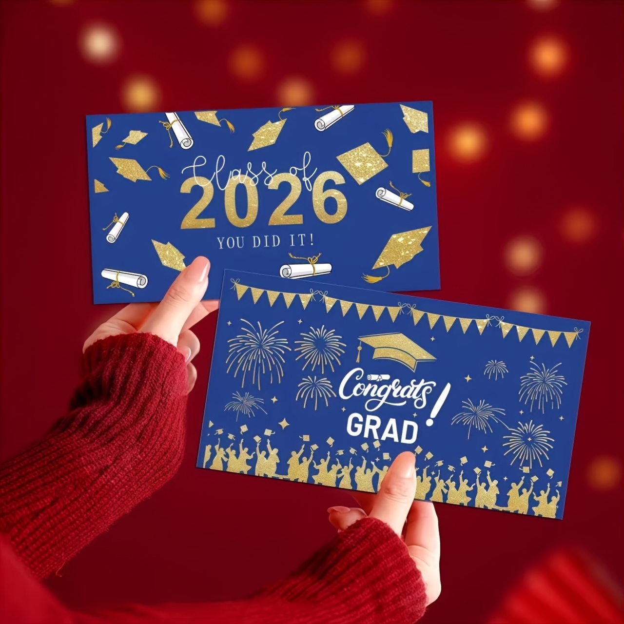 2026 届毕业礼金盒，带 6 个卡位，惊喜毕业红包信封，适用于大学、初中、高中毕业礼品，适合女孩、男孩、子女及男女亲友，蓝色