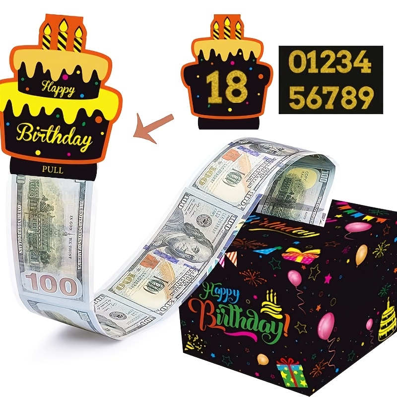 生日现金抽拉礼盒，现金惊喜爆炸盒，带卡片和说明书的蛋糕抽钱套装，适用于所有年龄段的 DIY 惊喜礼盒