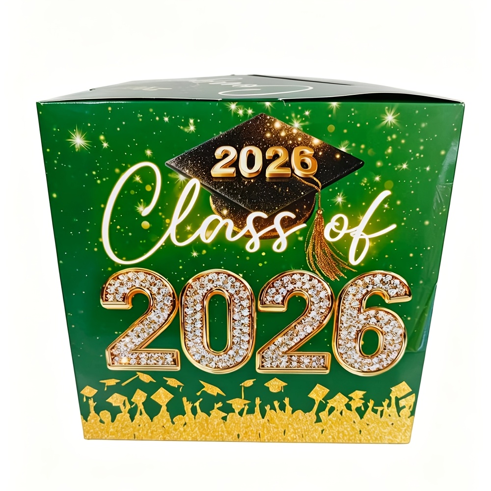 2026 届绿金色毕业贺卡收纳盒，毕业派对祝贺卡片盒 派对用品伴手礼