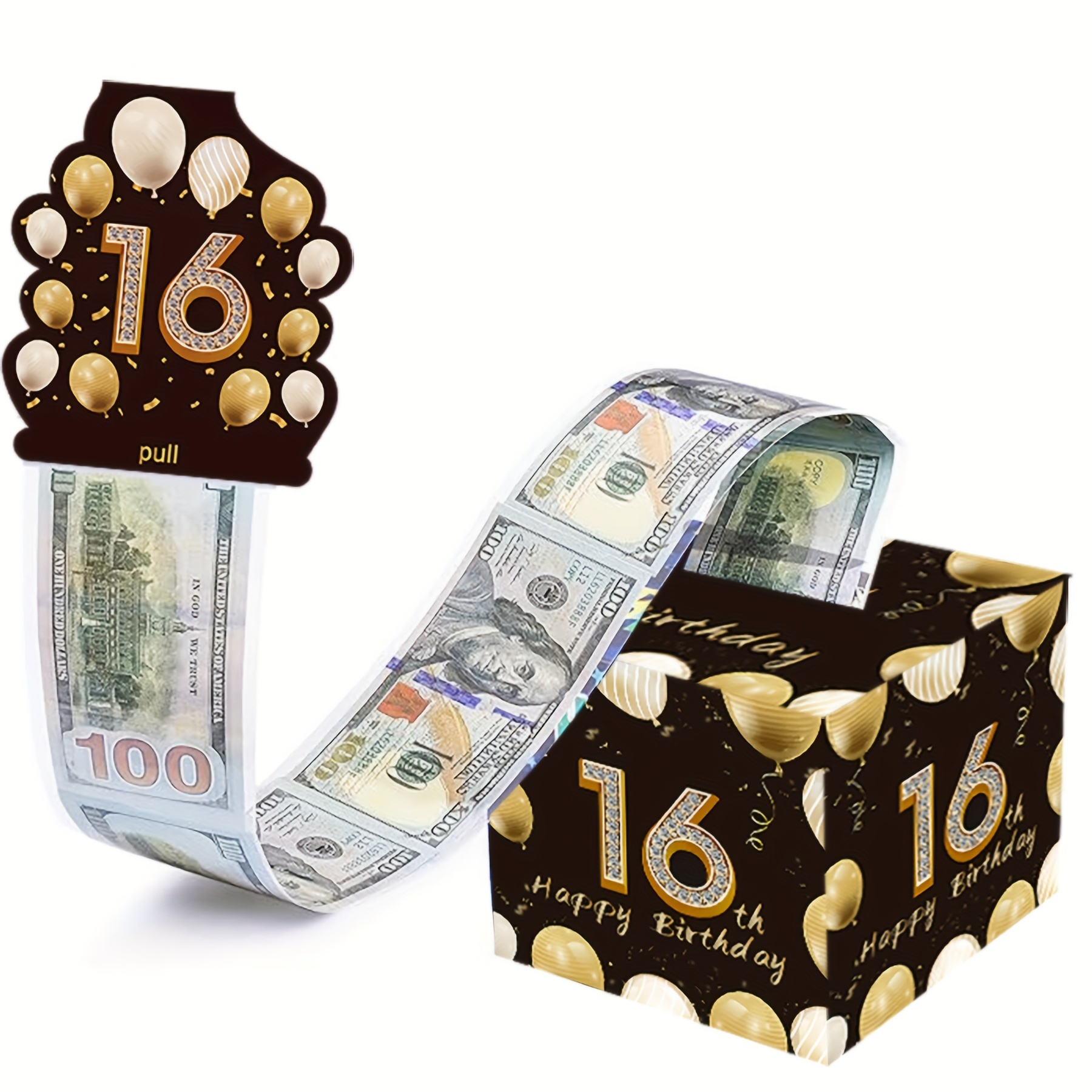 十六岁生日钱箱，惊喜钱箱现金，生日快乐卡和50个透明袋，任何年龄的DIY贴纸，一个有趣的方式给钱给家人和朋友!