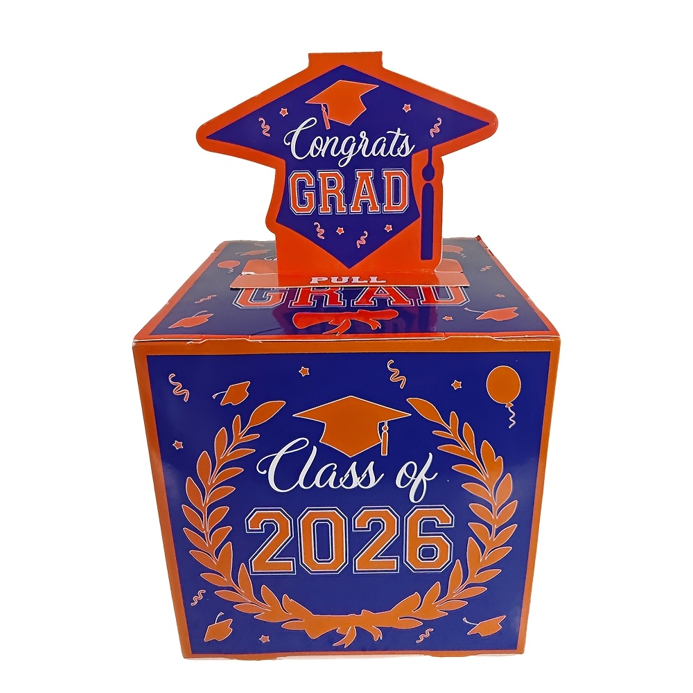 2026 毕业抽钱礼金礼盒，蓝橙配色 2026 届毕业派对专属礼金抽取收纳盒