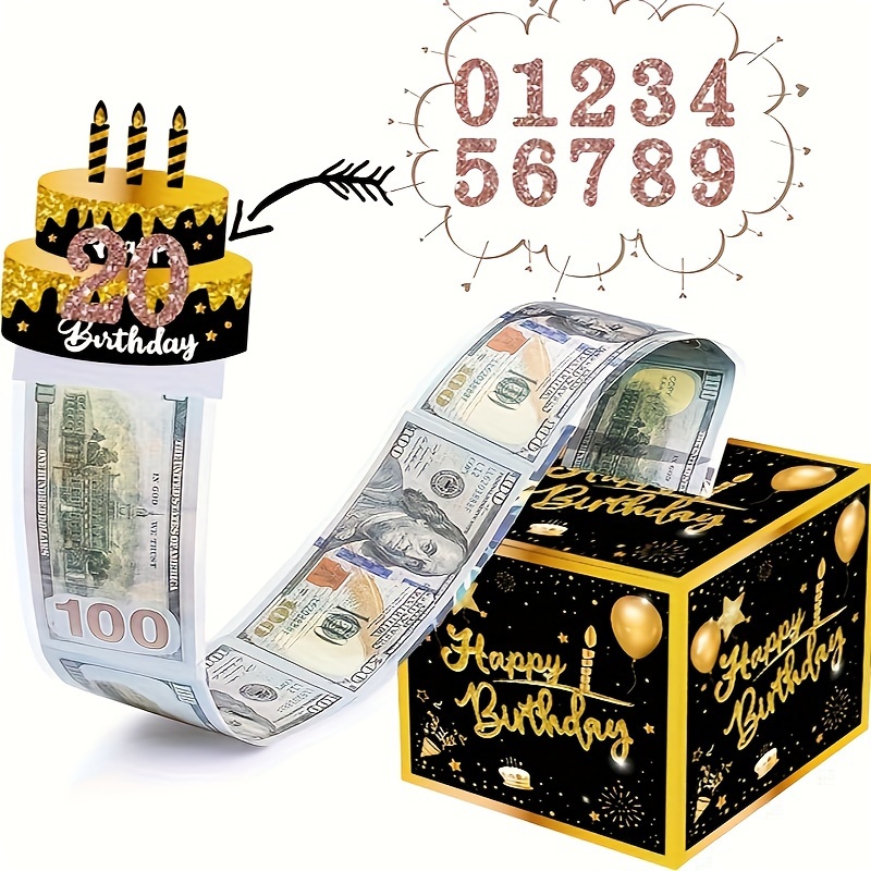 黑金生日主题抽钱盒子生日快乐抽钱道具盒子生日场景布置