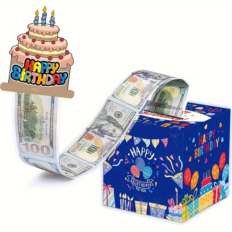 蓝色蛋糕生日存钱盒子卡通主题抽钱盒子惊喜盒子现金抽钱盒子生日派对节日礼物儿童礼物玩具
