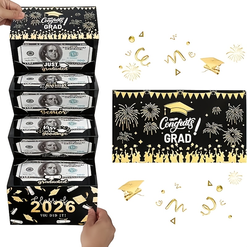 2026 毕业礼金收纳盒，带 6 个卡位，祝贺毕业现金红包信封，适用于大学、初中、高中毕业礼品，适合女孩、男孩、女儿、儿子、男士、女士，黑色