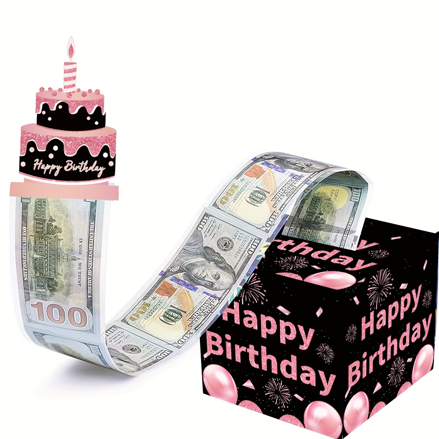 生日主题现金箱快乐生日贺卡和50个透明袋惊喜现金箱现金箱现金适合庆祝生日活动万圣节感恩节圣诞节