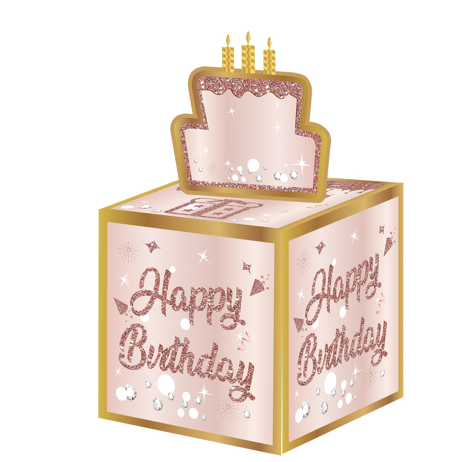 生日快乐钱礼盒带 DIY 贴纸,适合任何年龄段 - 粉色玫瑰金惊喜生日派对现金礼品盒带抽出卡,适合女士女孩 - 赠送现金的有趣方式