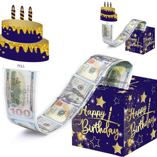 现货手工蓝色星星款生日抽钱盒happybirthday万圣节礼物圣诞礼盒