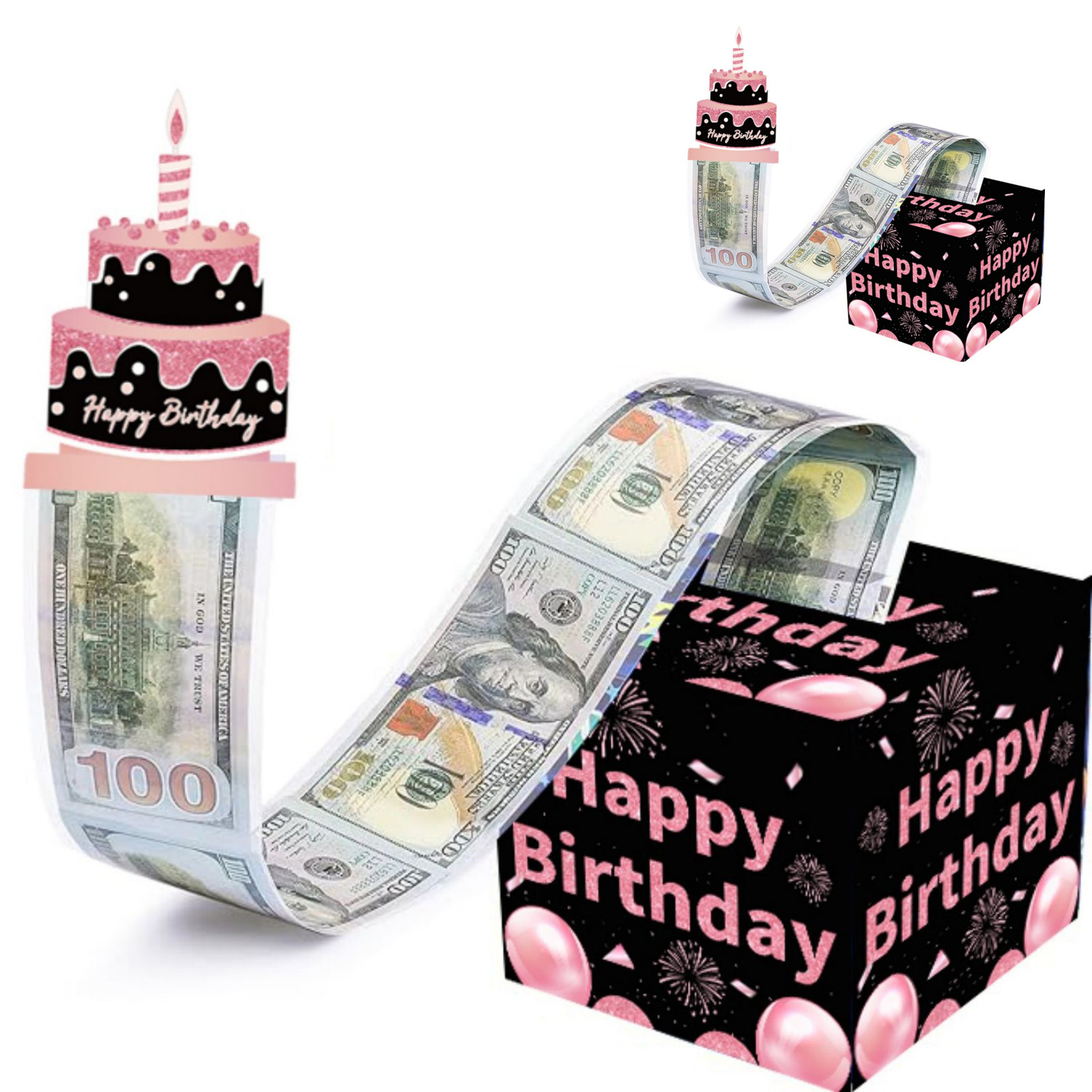 现货黑粉蛋糕惊喜生日派对装饰抽钱盒生日主题惊喜气氛布置道具
