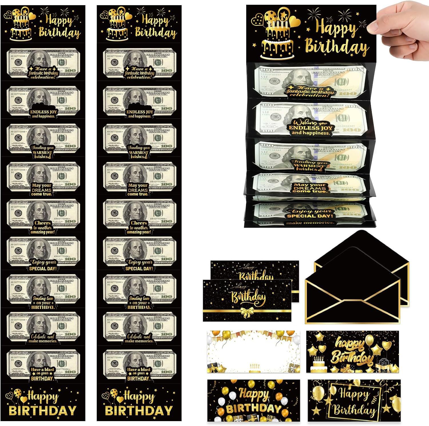 生日钱夹信封现金礼品黑色金色钱信封惊喜生日钱亚马逊折叠钱包礼