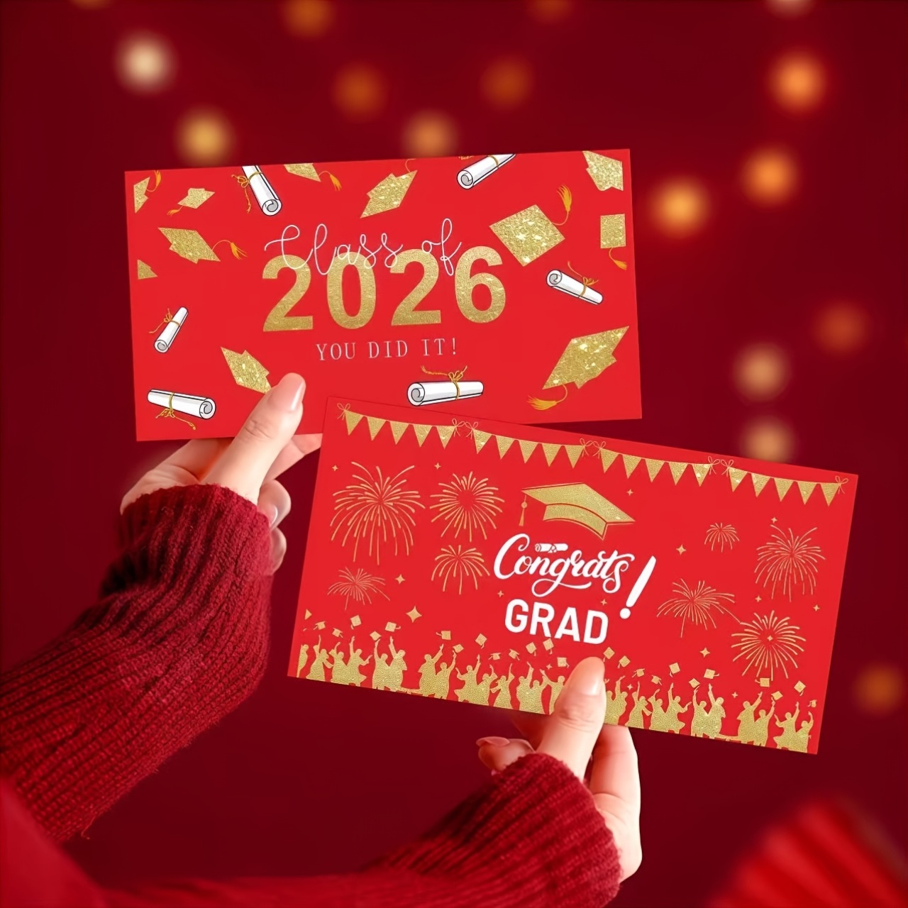 带 6 个卡位的毕业礼金收纳盒，惊喜毕业礼品礼金信封，2026 届毕业现金收纳盒，适用于大学、初中、高中毕业礼品创意，适合女孩、男孩、女儿、儿子、男士、女士，红色