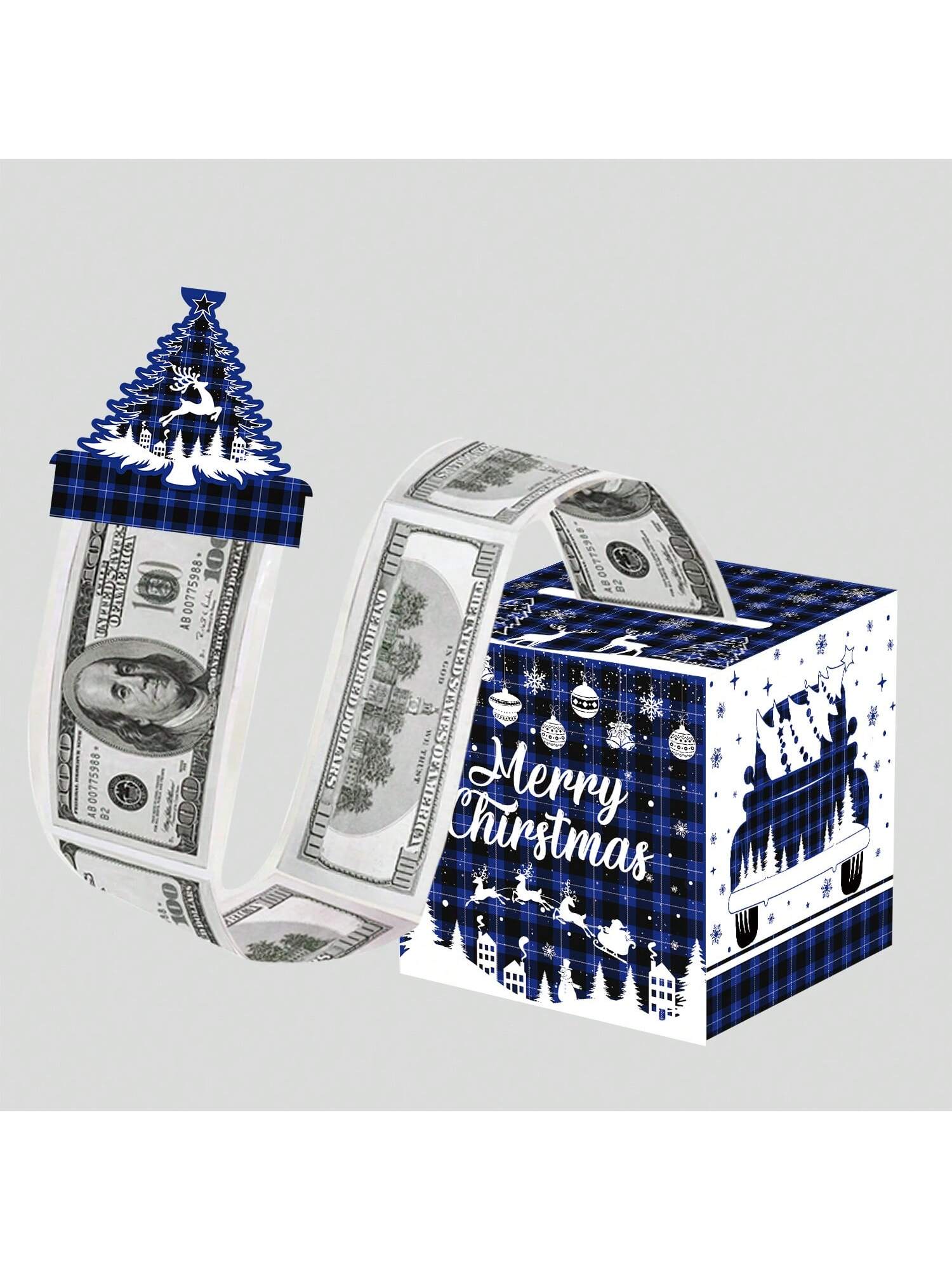 圣诞节主题现金箱和50个透明袋惊喜现金箱现金箱现金适合庆祝生日活动万圣节圣诞节蓝色特别送朋友