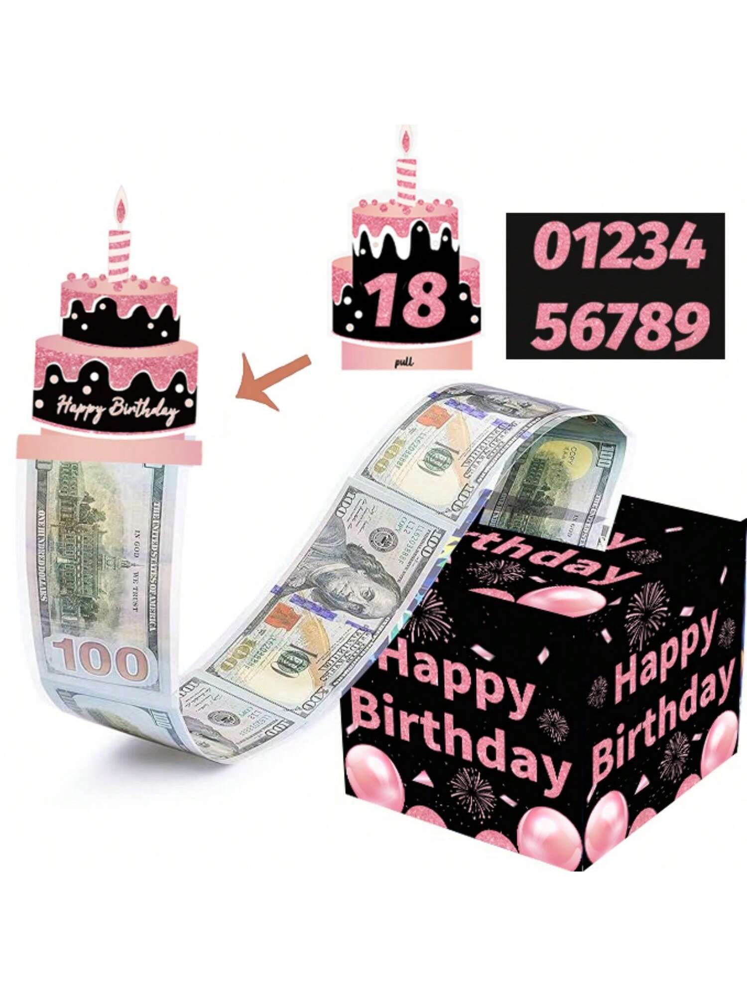 粉色生日主题存钱盒子卡通主题抽钱盒子惊喜盒子现金抽钱盒子生日派对节日礼物