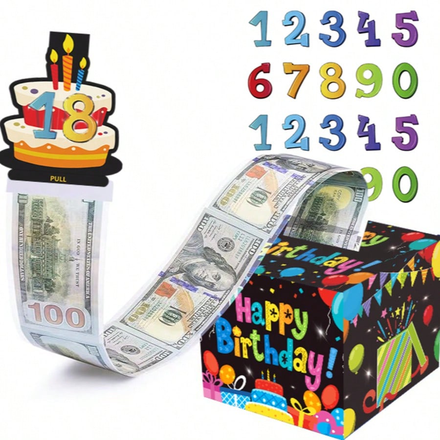 生日主题现金箱快乐生日贺卡和透明袋惊喜现金箱现金箱现金适合庆祝生日活动万圣节感恩节圣诞节快乐生日