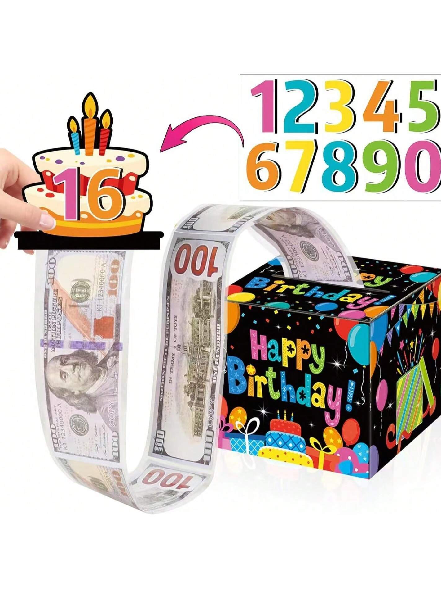 sh2411044535545625 生日主题现金箱快乐生日贺卡和透明袋惊喜现金箱现金箱现金适合庆祝生日活动万圣节感恩节圣诞节快乐生日