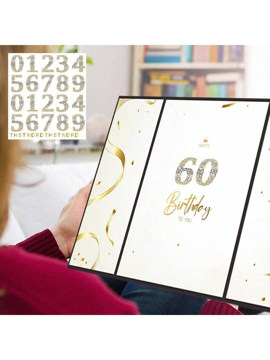 精品珠光烫金年龄数字贴款生日贺卡DIY生日派对礼物