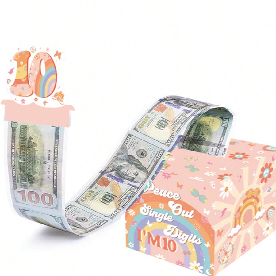 Groovy时髦十岁多彩生日主题派对装饰创意礼品现金生日钱惊喜盒