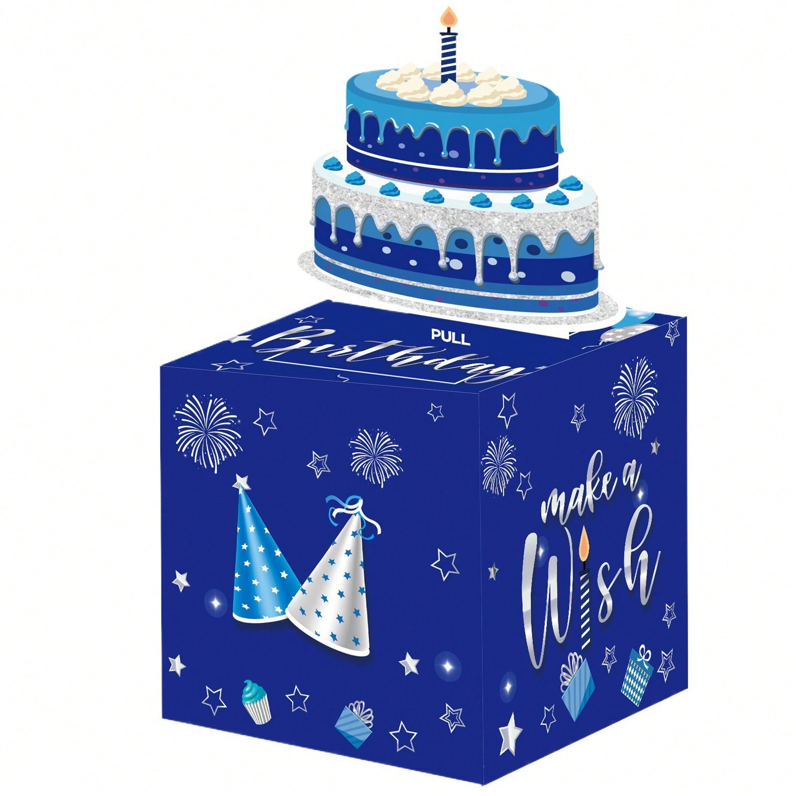 Birthday Money Box For Cash Gift Pull, Surprise Money Roll Gift Box With Pull Out Card And 50 Transparent Bags DIY Set, Funny Ways To Give Money As Gift For Parents, Lovers, Friends (Blue)