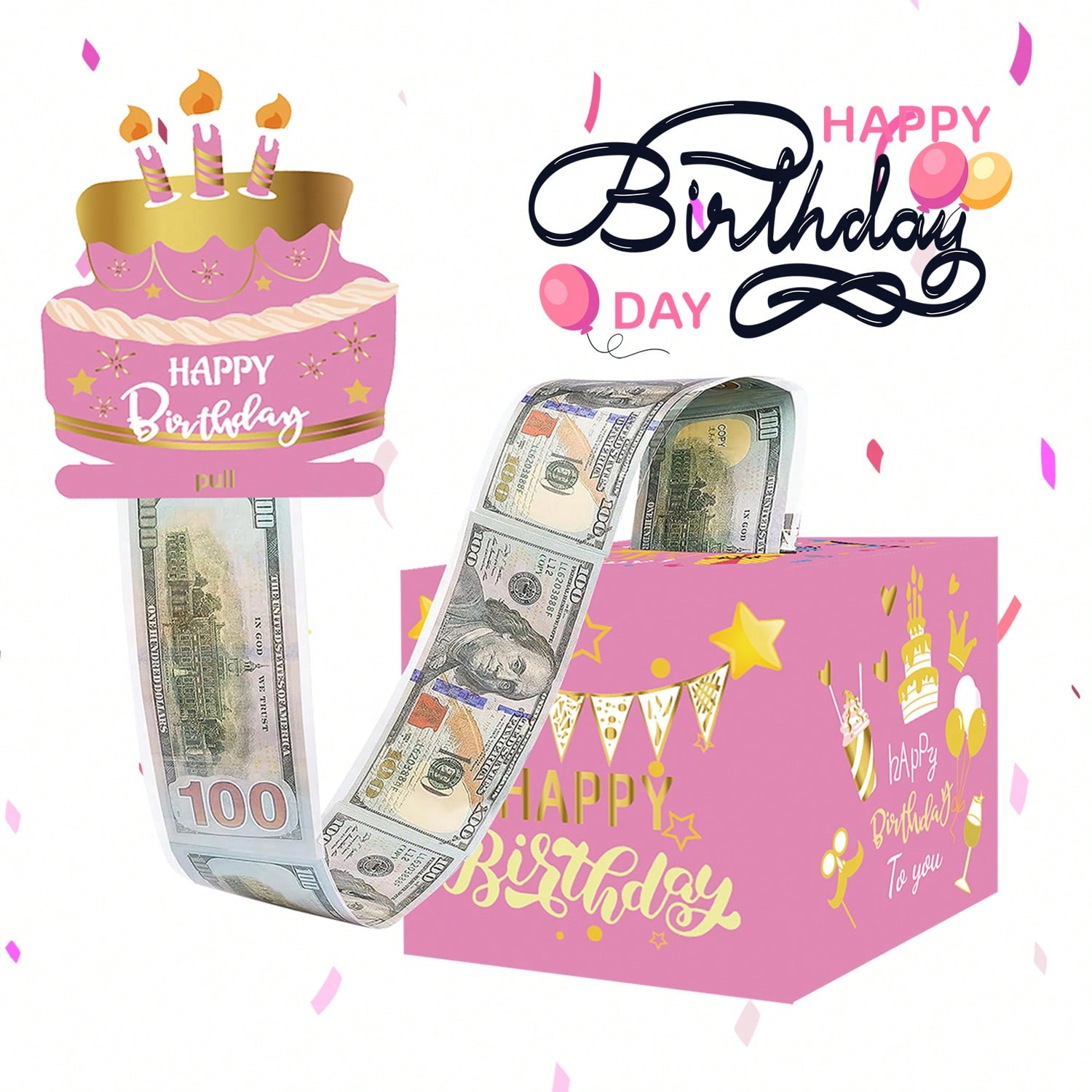 生日主题现金箱快乐生日贺卡和透明袋惊喜现金箱现金箱现金适合庆祝生日活动万圣节感恩节圣诞节快乐生日
