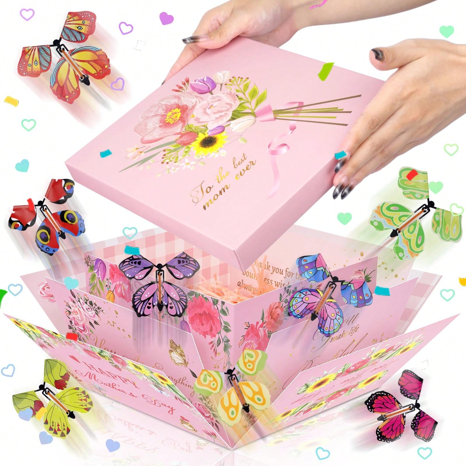 母亲节爆炸礼盒惊喜飞行蝴蝶盒生日派对毕业典礼新年祝福