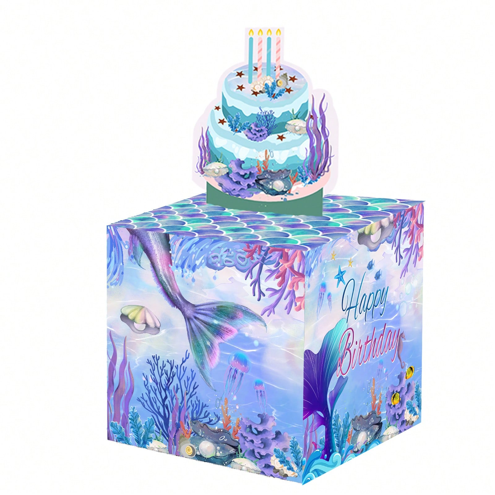 美人鱼主题生日纸质盒Gift Box游戏抽钱盒子生日万圣节礼物圣诞节