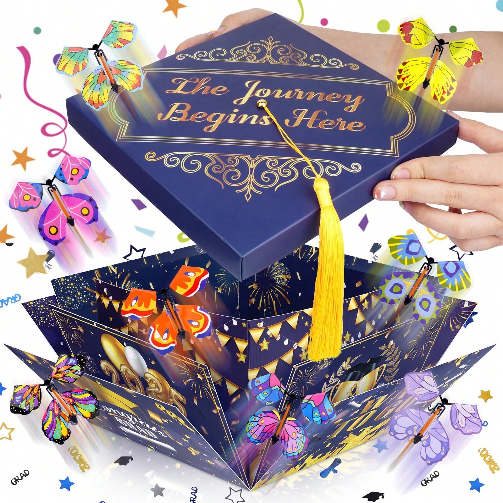 爆炸礼盒惊喜飞行蝴蝶盒生日派对毕业典礼新年祝福