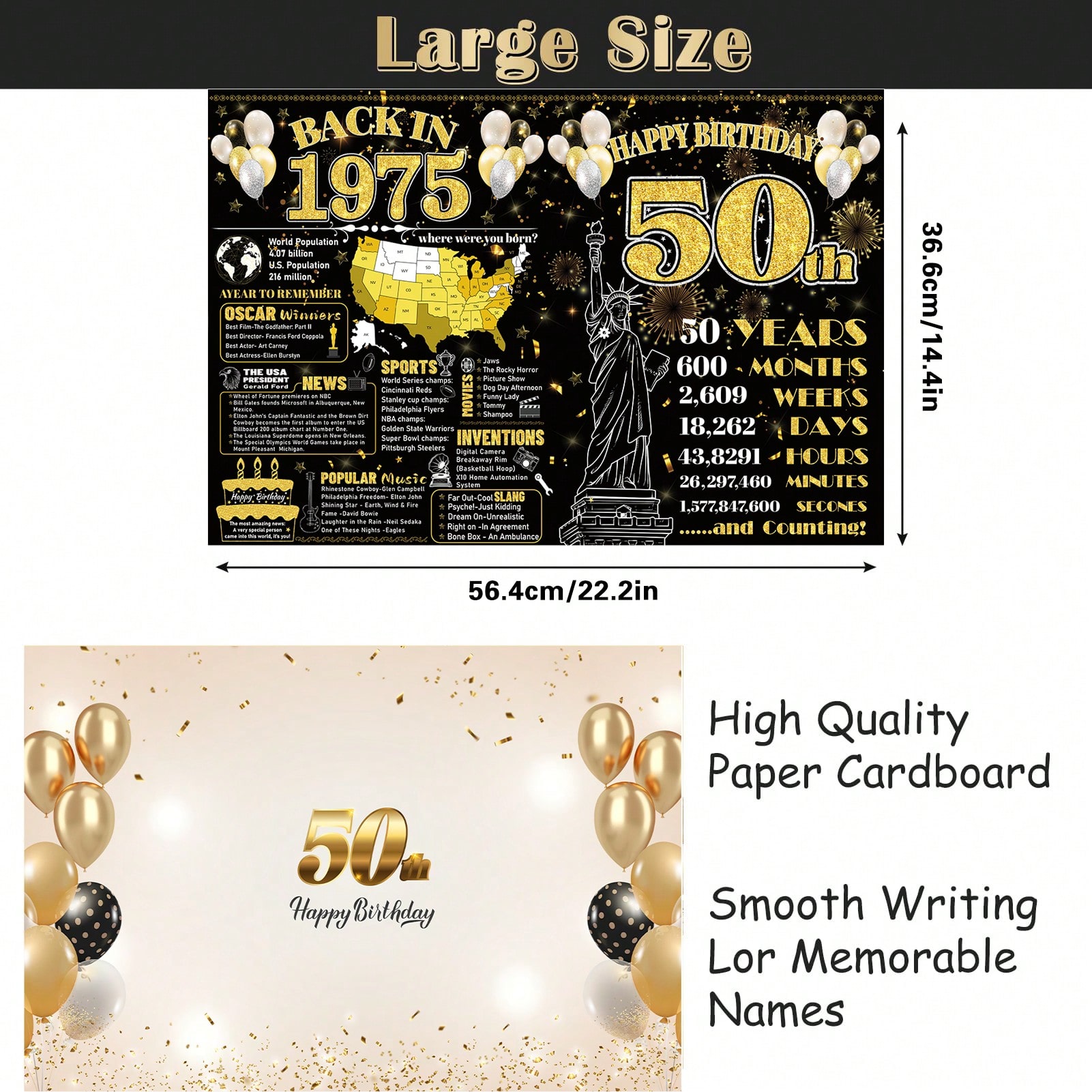 黑色金50周年纪念半折叠贺卡生日装饰礼物签名贺卡派对礼物留言生日节日用品