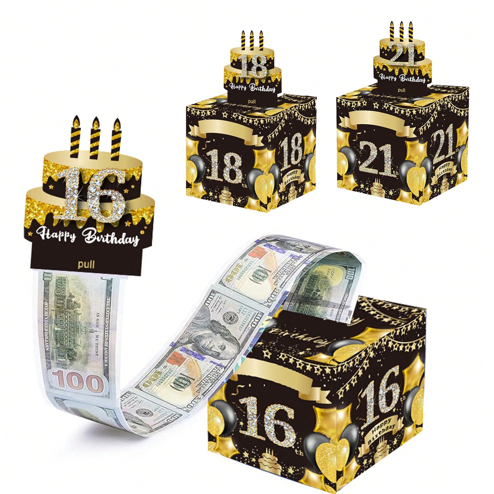 16/18/21/30-70岁生日拉钱礼盒，生日快乐拉钱礼盒，惊喜生日礼物DIY套装，生日派对装饰