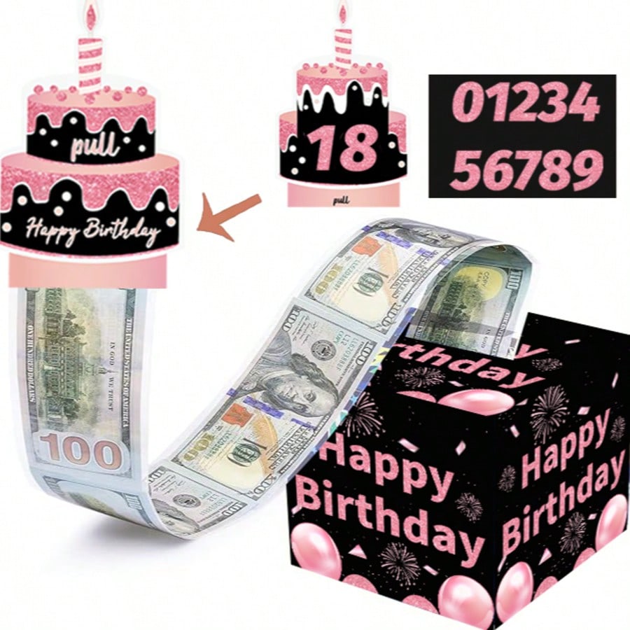 sh260109145734739765389 粉色生日款拉出式现金礼物盒,带有拉出卡片和50个透明袋的DIY套装,给父母、情侣、朋友的有趣现金礼物