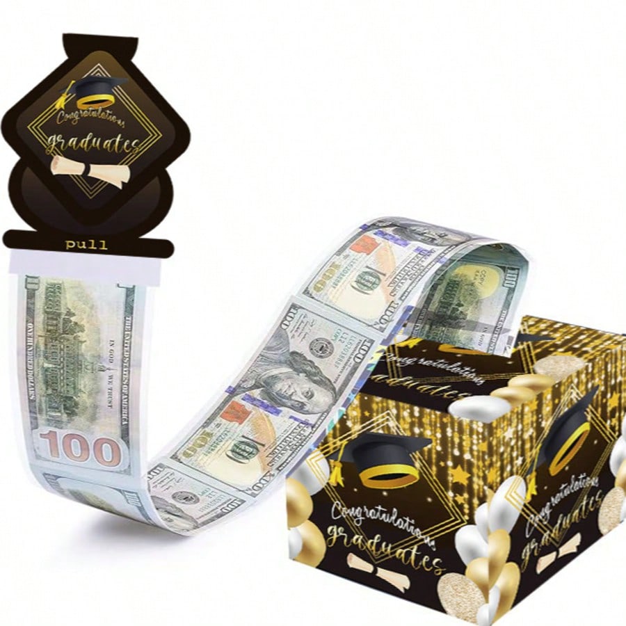 毕业礼物,毕业班现金礼盒,有趣的现金祝福礼物创意套装,适合男女大学高中毕业生庆祝,黑金色