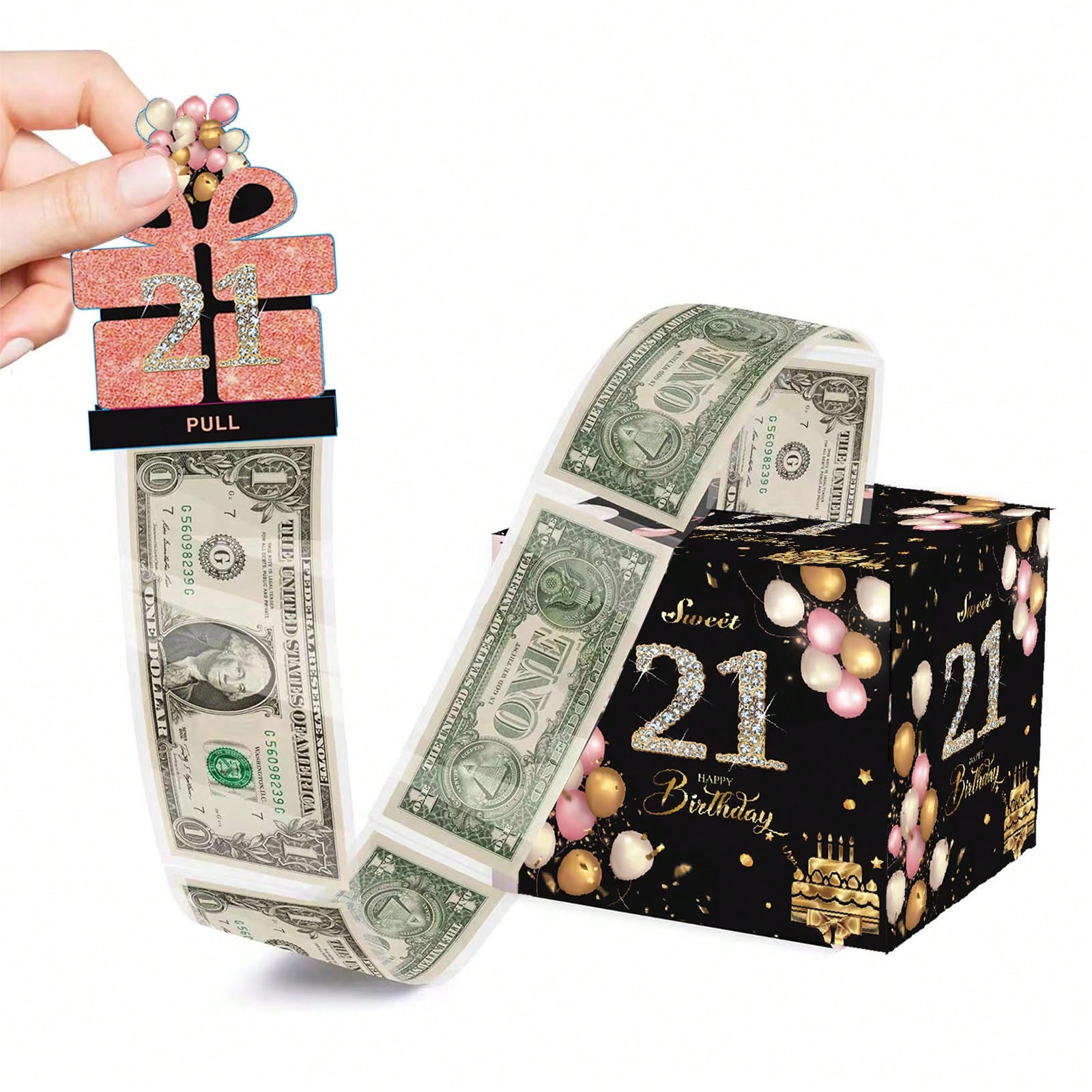 18周岁生日甜蜜储蓄盒,一个可拉出的惊喜礼品盒用于现金礼物,内含50个透明袋子 - 一种有趣的方式来送现金生日礼物派对盒