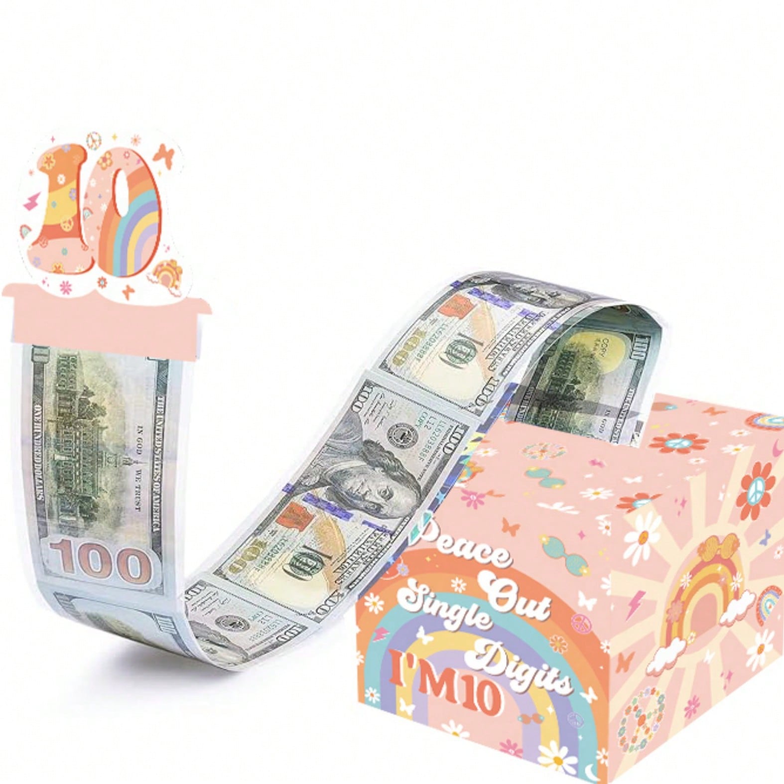 派对盒-酷炫10岁生日抽钞箱,再见单位数,我已经10岁了!10岁女孩现金抽拉生日礼物盒