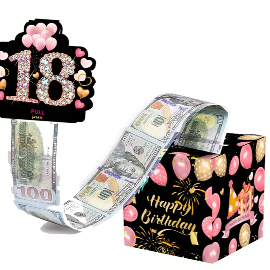 拉出式现金礼物盒生日钱罐,带拉出卡片和透明袋的惊喜钞票卷礼盒DIY套装,是送给父母、情侣和朋友的有趣礼物方式
