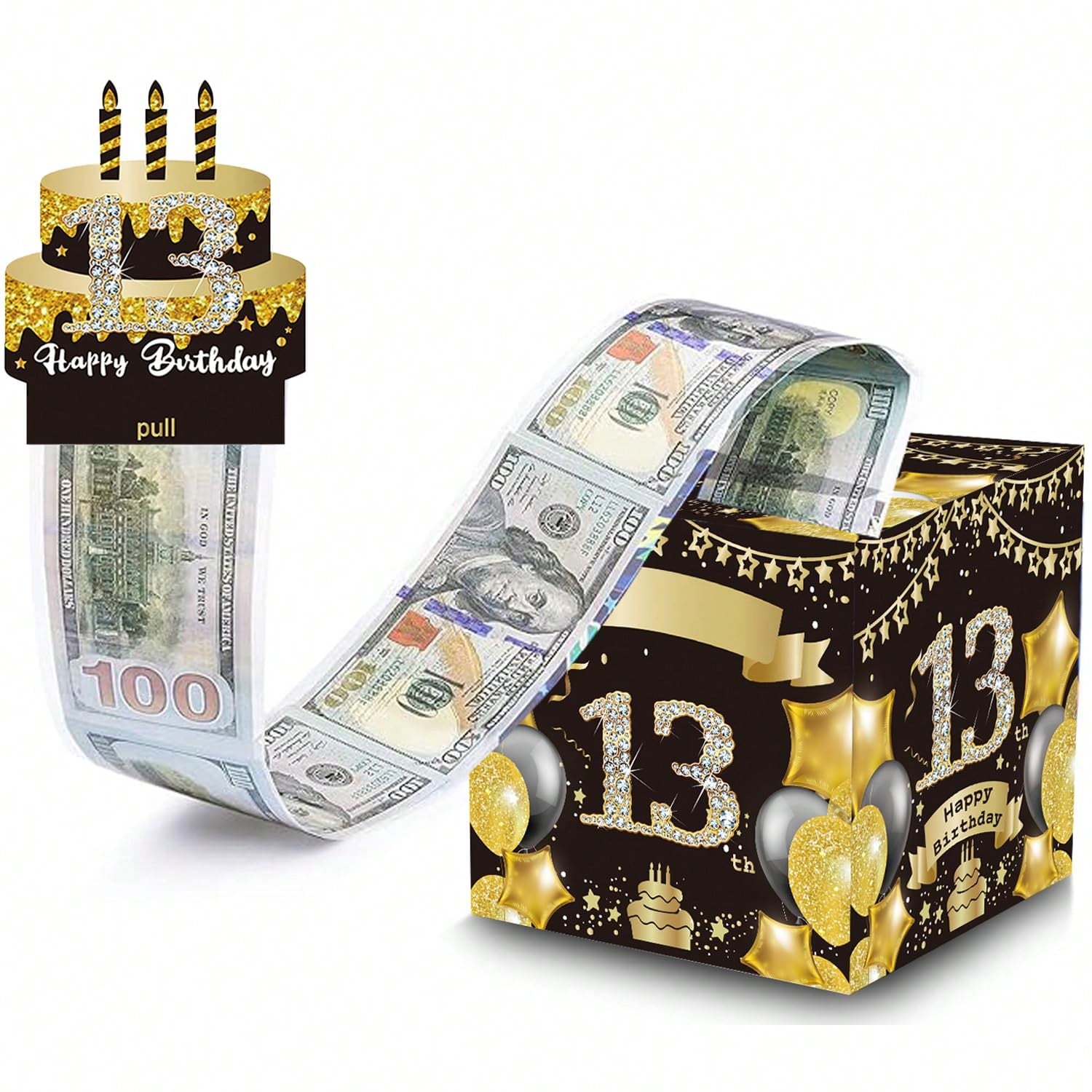 生日现金储蓄罐,惊喜拉出式现金礼品盒带透明袋 - 这是一种有趣的方式来送现金作为男孩女孩的生日礼物