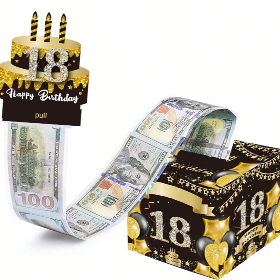 生日现金储蓄罐,惊喜拉出式现金礼品盒带透明袋 - 这是一种有趣的方式来送现金作为男孩女孩的生日礼物