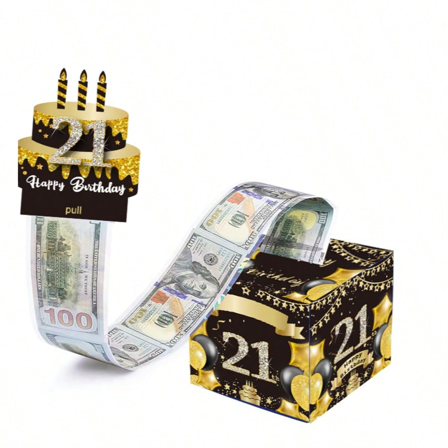 生日现金储蓄罐,惊喜拉出式现金礼品盒带透明袋 - 这是一种有趣的方式来送现金作为男孩女孩的生日礼物